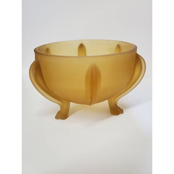 Vintage Art Deco Amber Frosted Glass Vanity Powder Jar Footed with Celluloid Lid - Picture 4 of 16